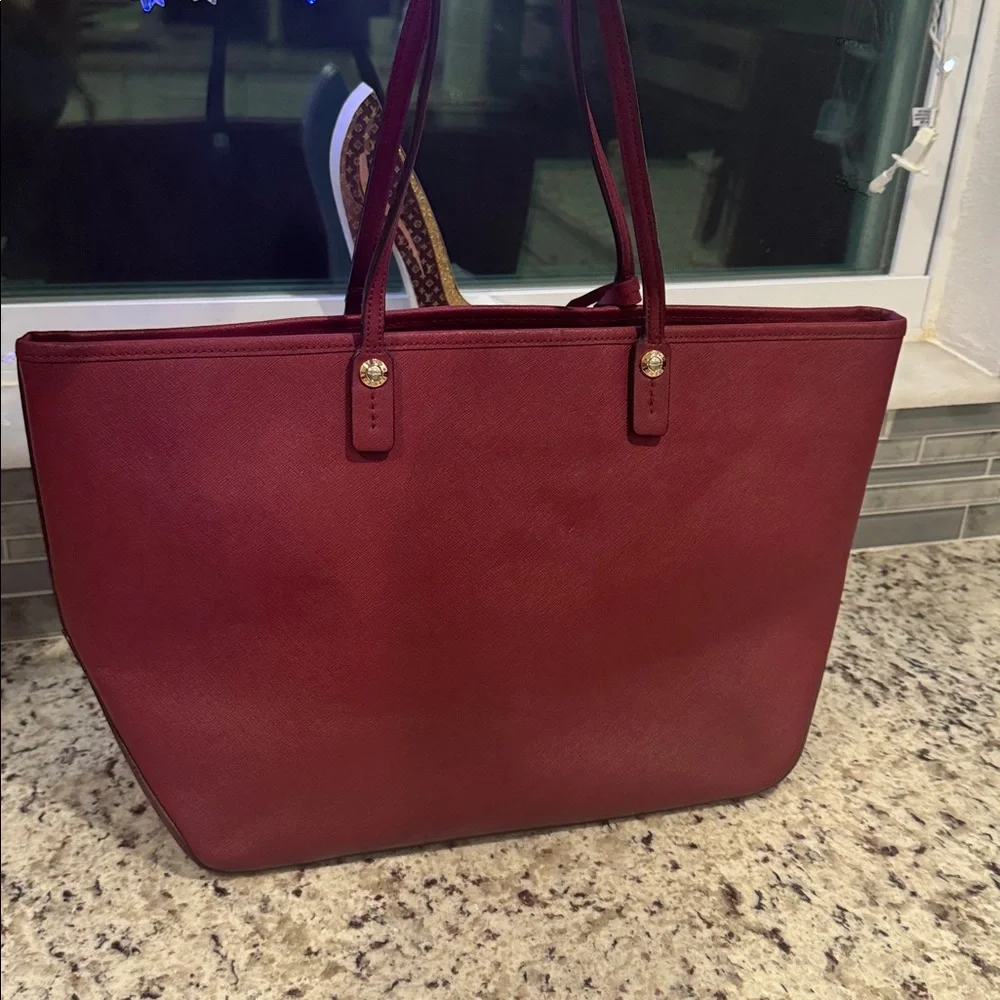 henri bendel Burgundy Tote with Gold Charm